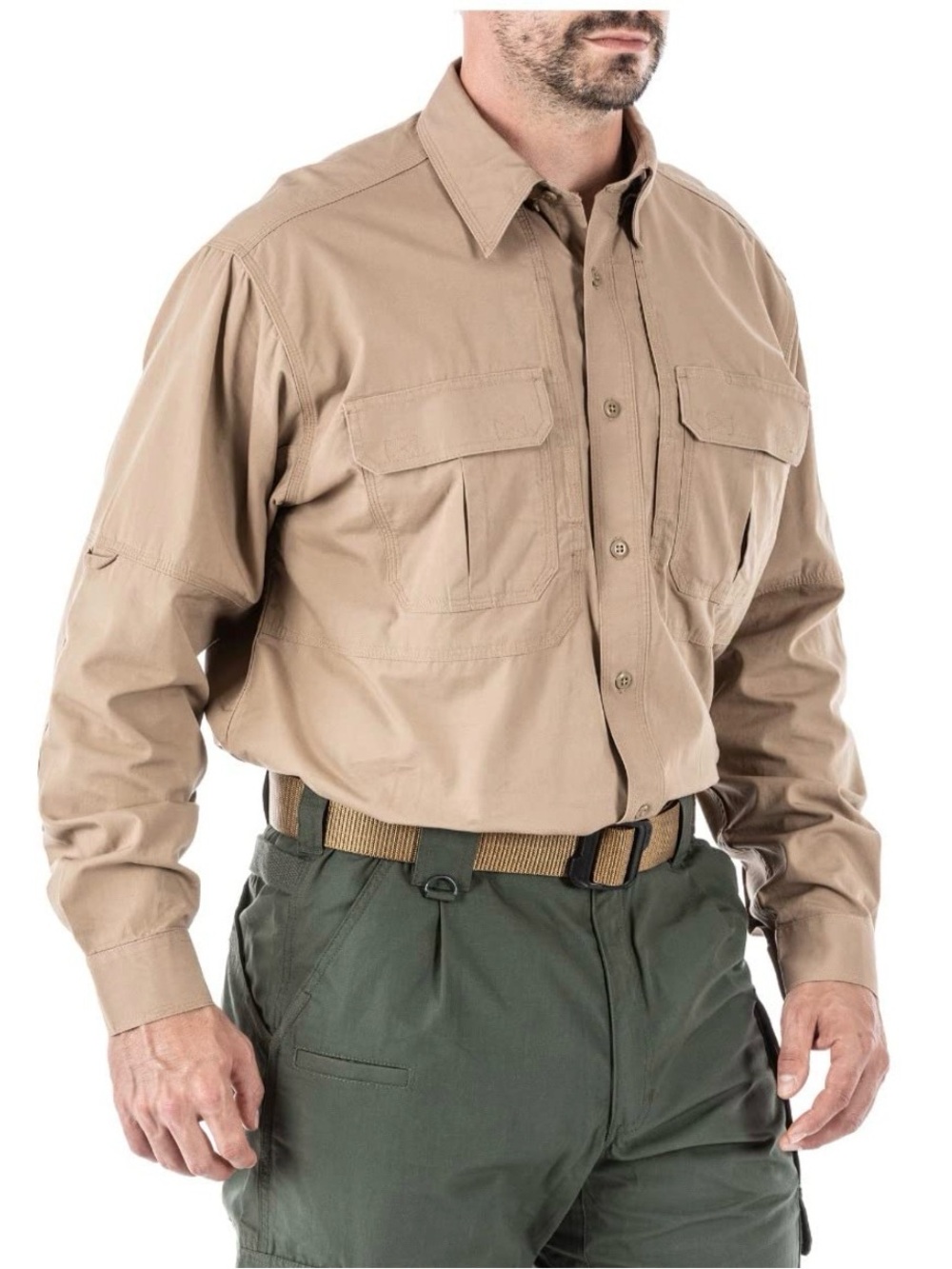 5.11 Tactical Men's Taclite Pro Long Sleeve Shirt inTan, Size Medium